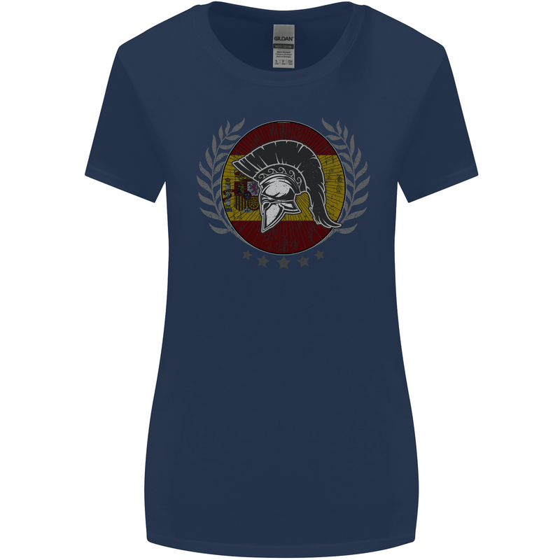 Spain Bodybuilding Flag Gym Training Spanish Womens Wider Cut T-Shirt Navy Blue
