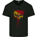 Spain Skull Gym Training Bodybuilding Mens V-Neck Cotton T-Shirt Black