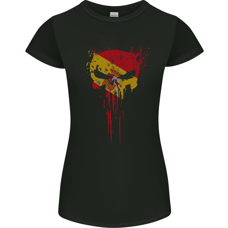 Spain Skull Gym Training Bodybuilding Womens Petite Cut T-Shirt Black