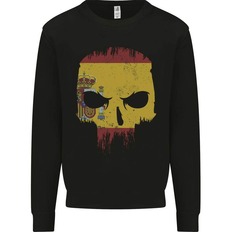 Spain Skull Spanish Gym Flag Biker Mens Sweatshirt Jumper Black