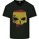 Spain Skull Spanish Gym Flag Biker Mens V-Neck Cotton T-Shirt Black