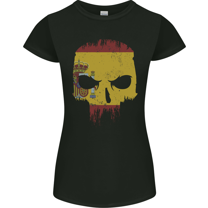 Spain Skull Spanish Gym Flag Biker Womens Petite Cut T-Shirt Black