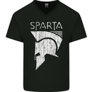 Sparta Helmet Bodybuilding Training Gym Mens V-Neck Cotton T-Shirt Black