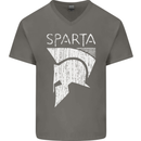Sparta Helmet Bodybuilding Training Gym Mens V-Neck Cotton T-Shirt Charcoal