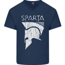 Sparta Helmet Bodybuilding Training Gym Mens V-Neck Cotton T-Shirt Navy Blue