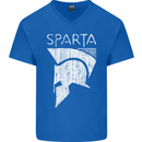 Sparta Helmet Bodybuilding Training Gym Mens V-Neck Cotton T-Shirt Royal Blue