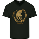 Sparta Helmet Gym Bodybuilding Training Weights Mens V-Neck Cotton T-Shirt Black