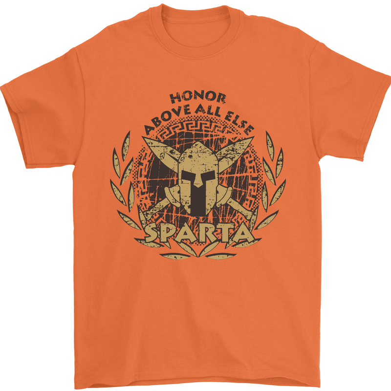 Sparta Honor Above all Else Gym Bodybuilding Mens T-Shirt 100% Cotton Orange