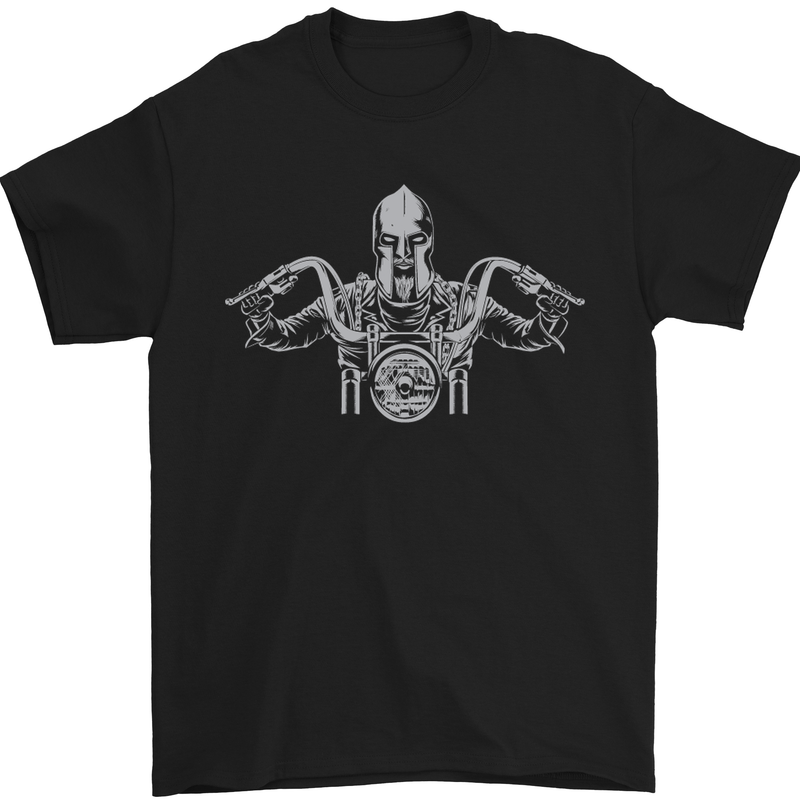 a black t - shirt with a skeleton holding two guns