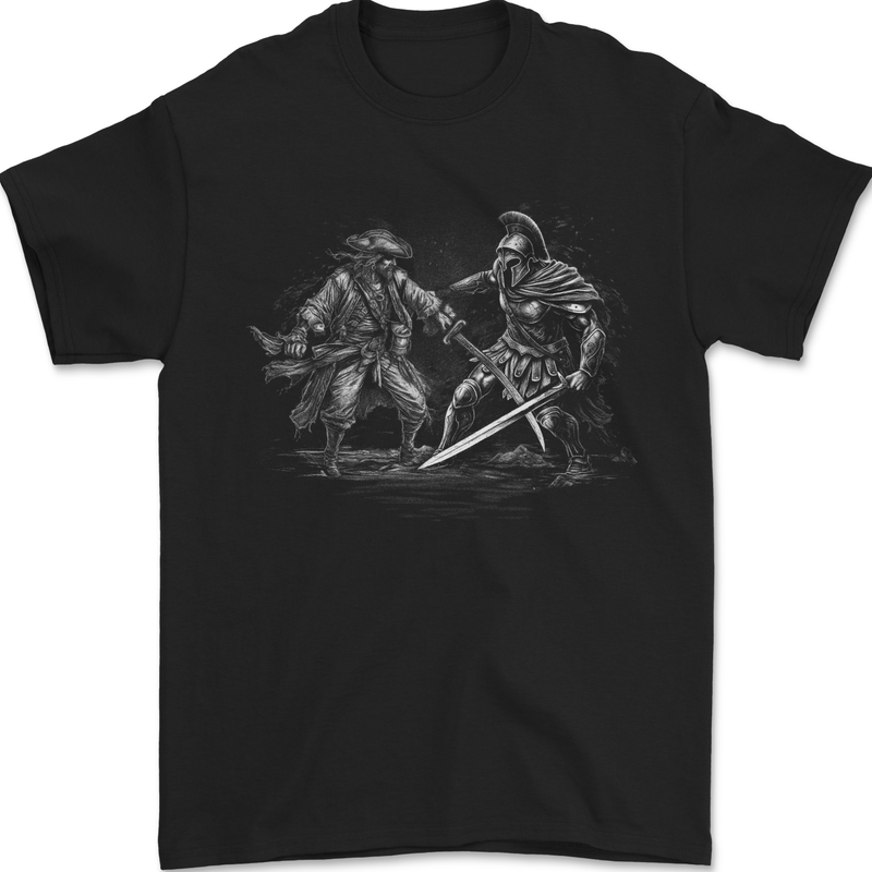 Spartan vs Pirate Warrior Gym MMA Roman Mens T-Shirt 100% Cotton Black