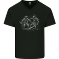 Spartan vs Pirate Warrior Gym MMA Roman Mens V-Neck Cotton T-Shirt Black