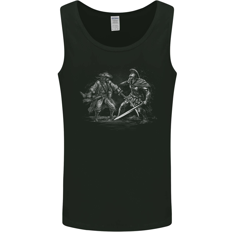 Spartan vs Pirate Warrior Gym MMA Roman Mens Vest Tank Top Black