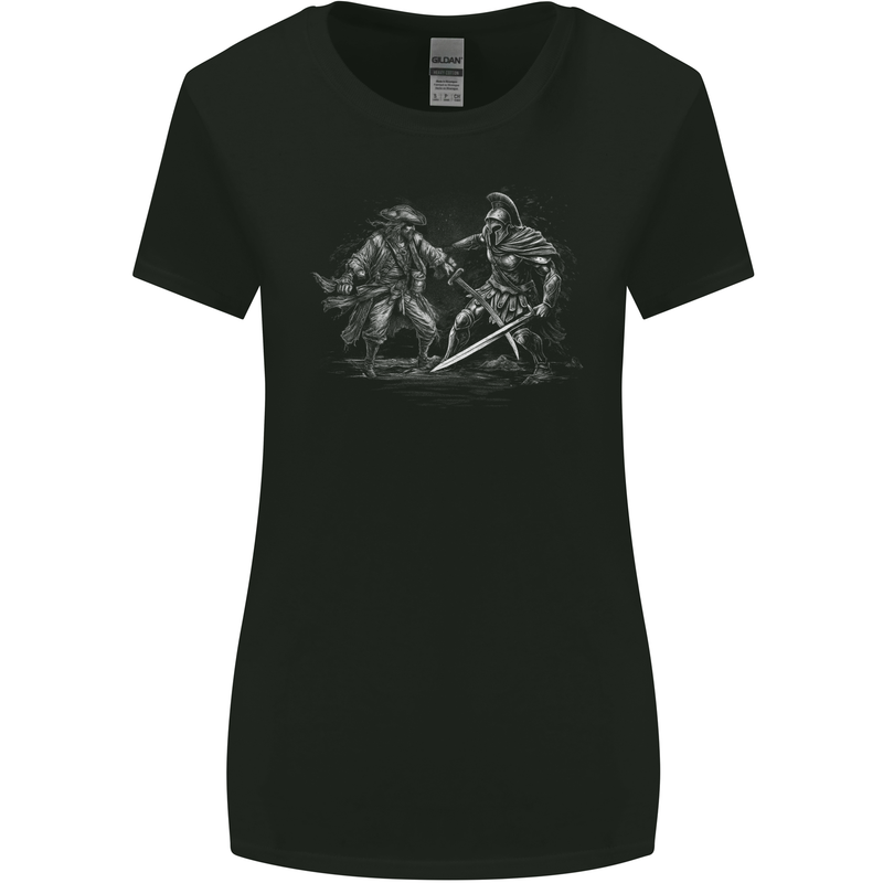 Spartan vs Pirate Warrior Gym MMA Roman Womens Wider Cut T-Shirt Black