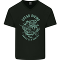 Spear Diving Under Sea Hunter Scuba Diver Mens V-Neck Cotton T-Shirt Black