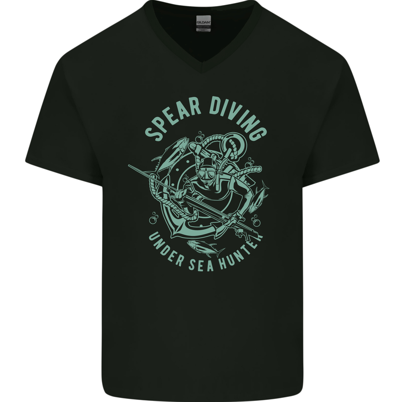 Spear Diving Under Sea Hunter Scuba Diver Mens V-Neck Cotton T-Shirt Black