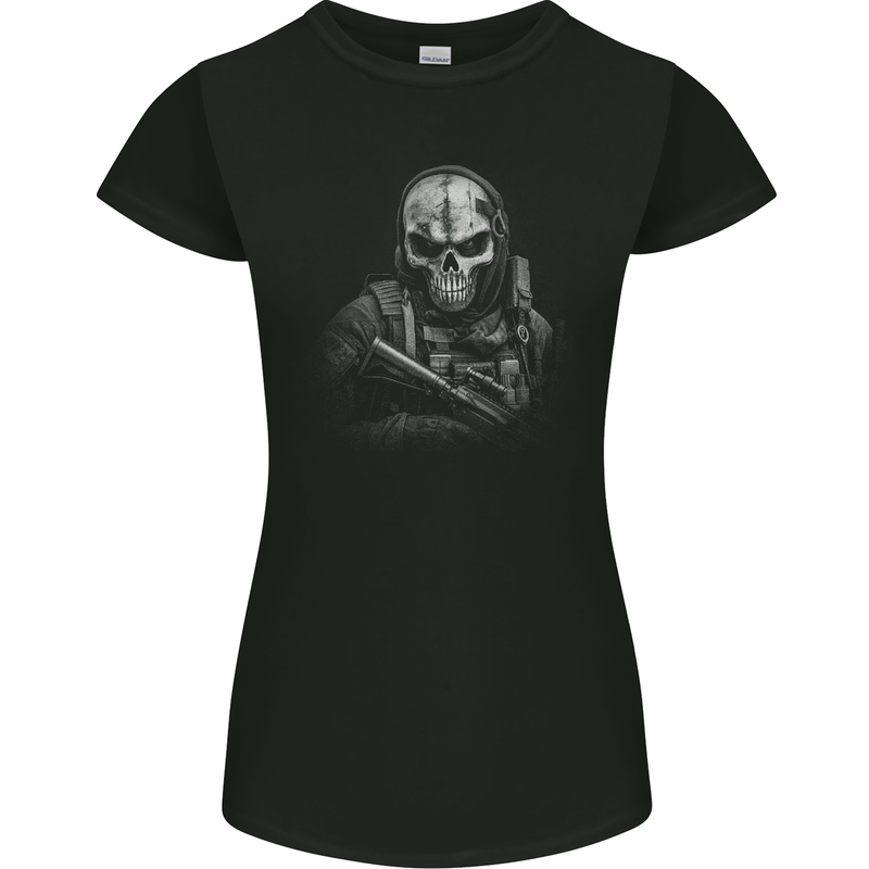 Special Forces Skull Soldier Army Gaming Gamer Womens Petite Cut T-Shirt Black