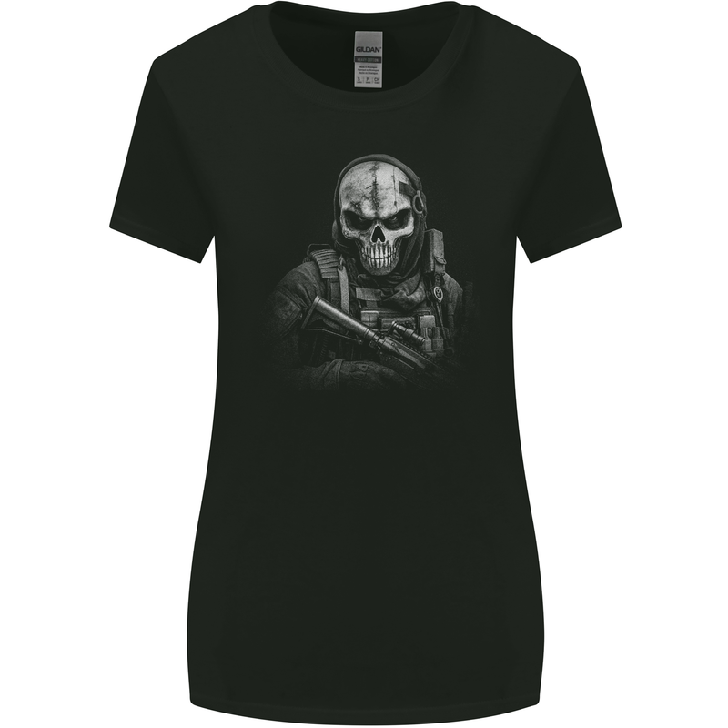 Special Forces Skull Soldier Army Gaming Gamer Womens Wider Cut T-Shirt Black