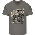 Speedrace Motorcycle Side Car Motorbike Mens V-Neck Cotton T-Shirt Charcoal