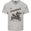 Speedrace Motorcycle Side Car Motorbike Mens V-Neck Cotton T-Shirt Sports Grey