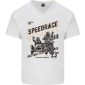 Speedrace Motorcycle Side Car Motorbike Mens V-Neck Cotton T-Shirt White