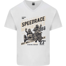 Speedrace Motorcycle Side Car Motorbike Mens V-Neck Cotton T-Shirt White