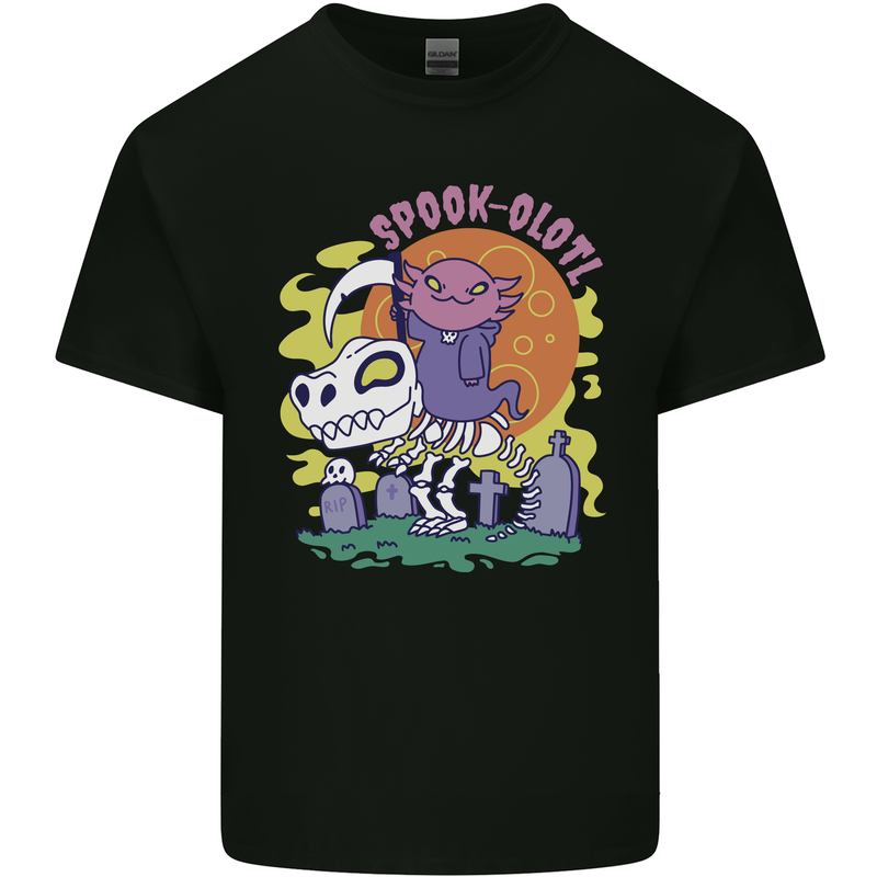 Spookolotl Funny Halloween Axolotl Grim Reaper Mens Cotton T-Shirt Tee Top Black