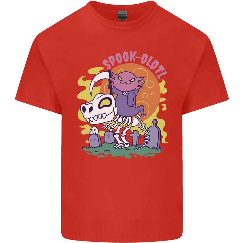 Spookolotl Funny Halloween Axolotl Grim Reaper Mens Cotton T-Shirt Tee Top Red