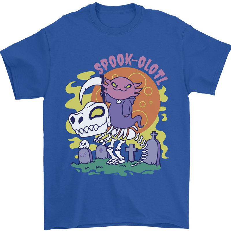 Spookolotl Funny Halloween Axolotl Grim Reaper Mens T-Shirt 100% Cotton Royal Blue