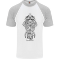 Black Mandala Art Elephant Mens S/S Baseball T-Shirt White/Sports Grey