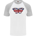 Union Jack Butterfly British Britain Flag Mens S/S Baseball T-Shirt White/Sports Grey