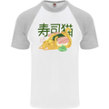 Sushi Cat Mens S/S Baseball T-Shirt White/Sports Grey