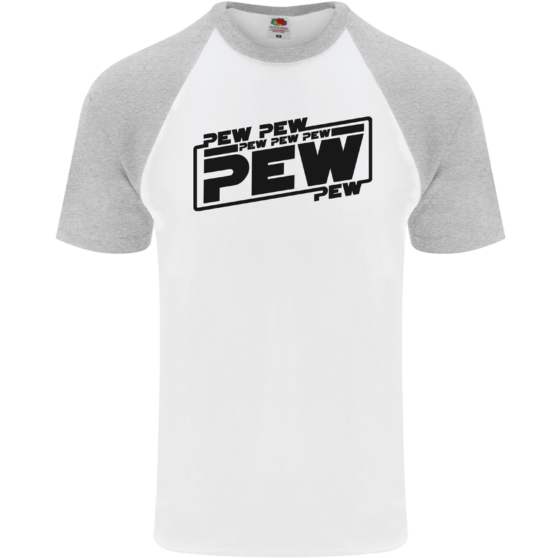 Pew Pew Pew Funny SCI-FI Movie Lightsaber Mens S/S Baseball T-Shirt White/Sports Grey