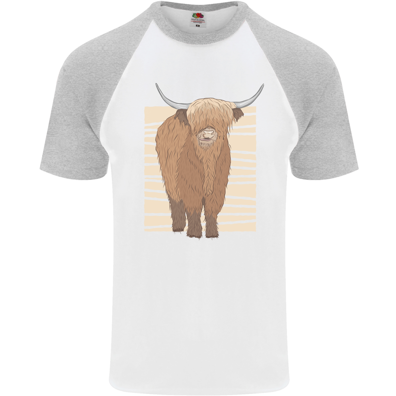A Chilled Highland Cow Mens S/S Baseball T-Shirt White/Sports Grey