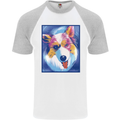 Abstract Australian Shepherd Dog Mens S/S Baseball T-Shirt White/Sports Grey