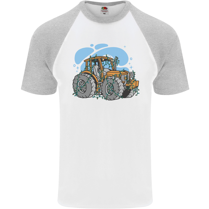 Christmas Tractor Farming Farmer Xmas Mens S/S Baseball T-Shirt White/Sports Grey
