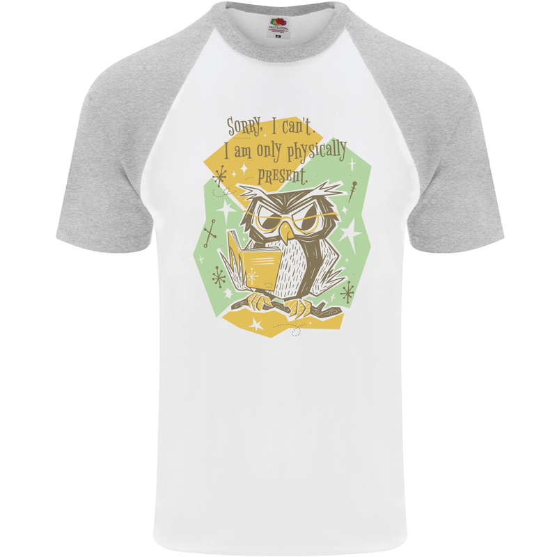 Funny Book Reading Owl Bookworm Books Mens S/S Baseball T-Shirt White/Sports Grey