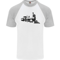 Trains Locomotive Steam Engine Trainspotting Mens S/S Baseball T-Shirt White/Sports Grey