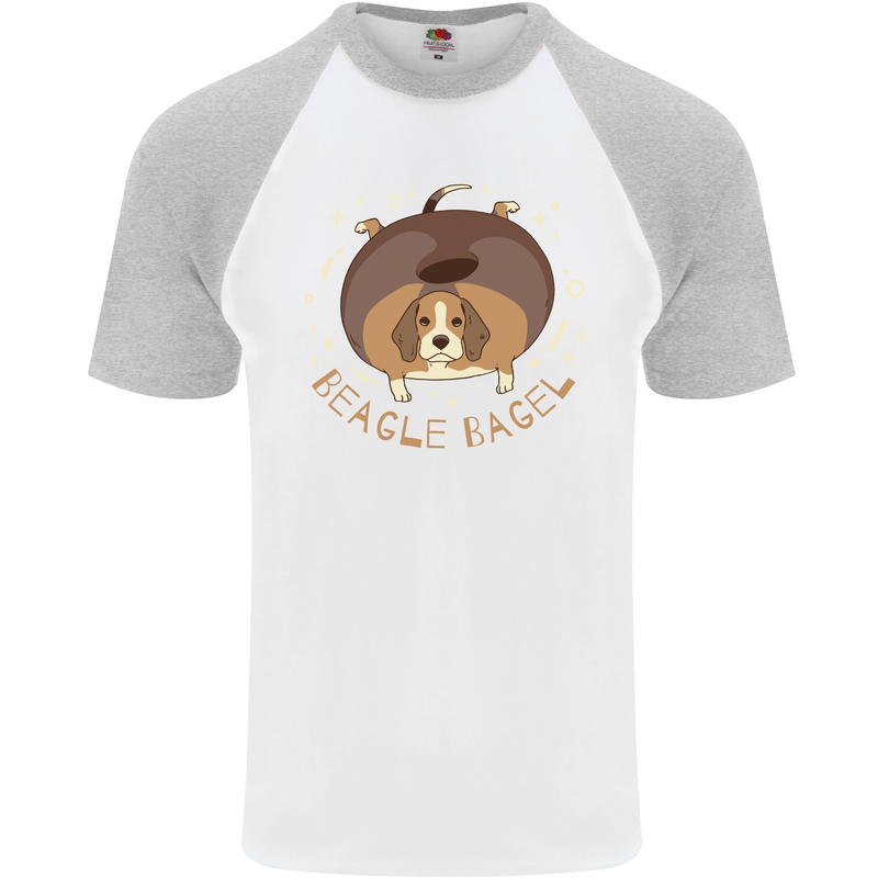 Beagle Bagel Funny Dog Mens S/S Baseball T-Shirt White/Sports Grey