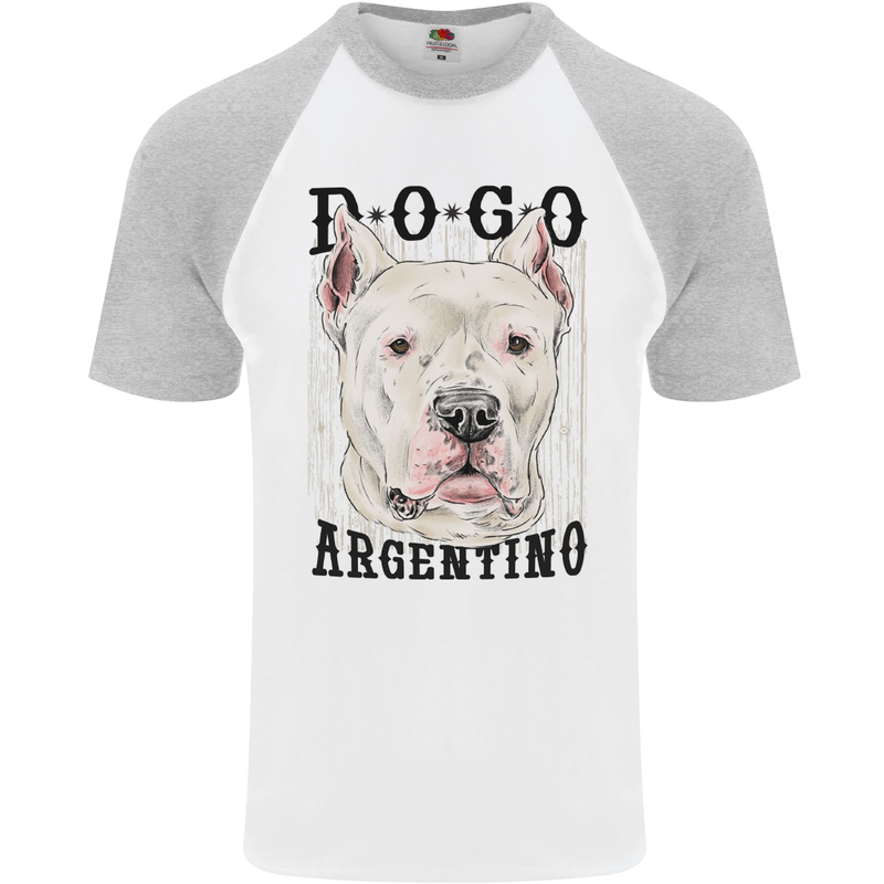 A Dogo Argentino Dog Mens S/S Baseball T-Shirt White/Sports Grey