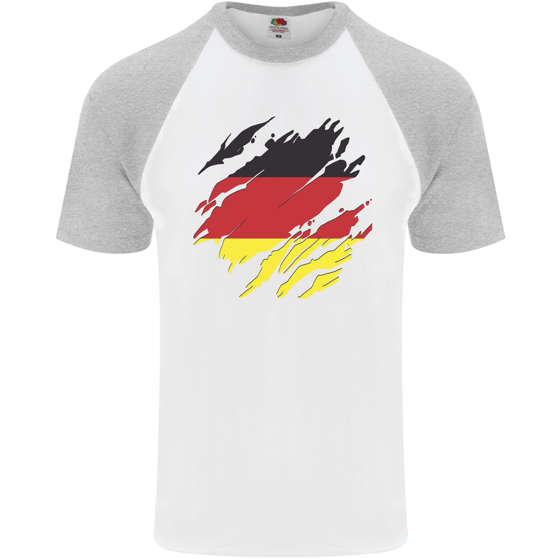 Torn Germany Flag German Day Football Mens S/S Baseball T-Shirt White/Sports Grey