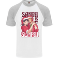 Santa is My Sempai Funny Anime Christmas Xmas Mens S/S Baseball T-Shirt White/Sports Grey