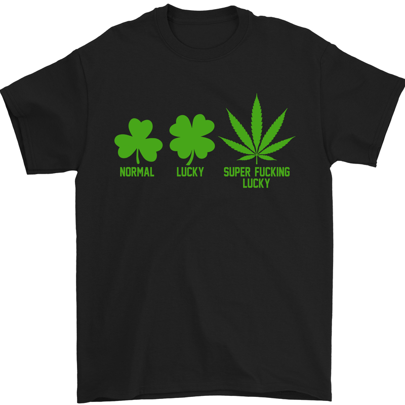 a black t - shirt with green shamrocks on it