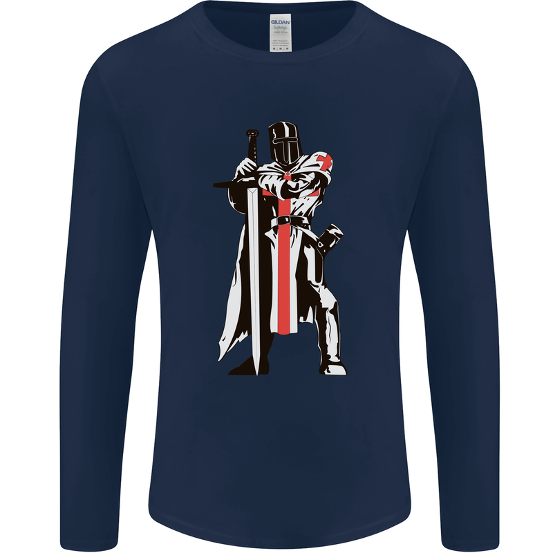 St Georges Day Knights Templar Sword Mens Long Sleeve T-Shirt Navy Blue
