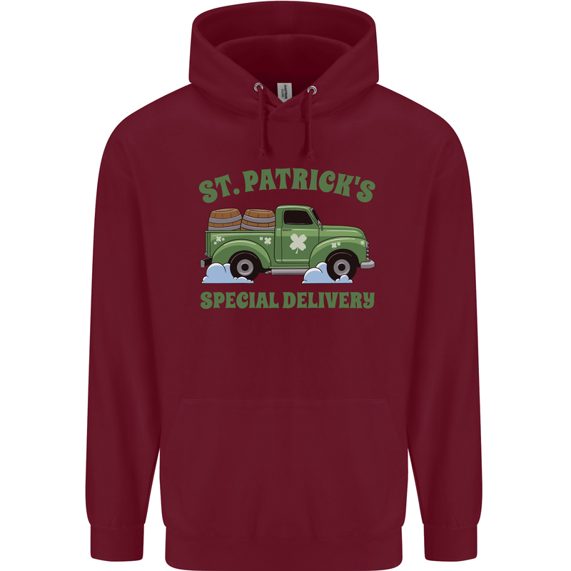 St Patricks Beer Delivery Funny Alcohol Guiness Childrens Kids Hoodie Maroon