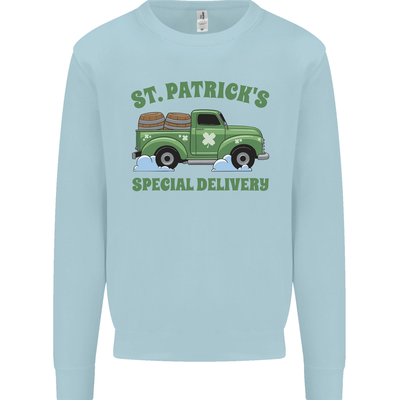 St Patricks Beer Delivery Funny Alcohol Guiness Kids Sweatshirt Jumper Light Blue
