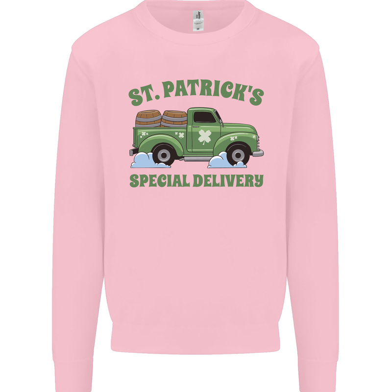 St Patricks Beer Delivery Funny Alcohol Guiness Kids Sweatshirt Jumper Light Pink