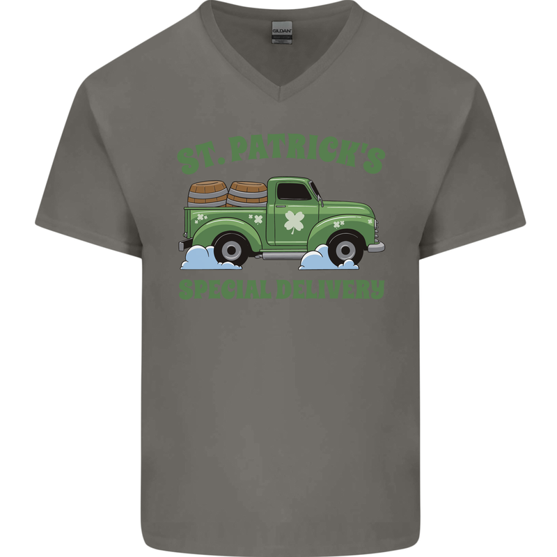 St Patricks Beer Delivery Funny Alcohol Guiness Mens V-Neck Cotton T-Shirt Charcoal