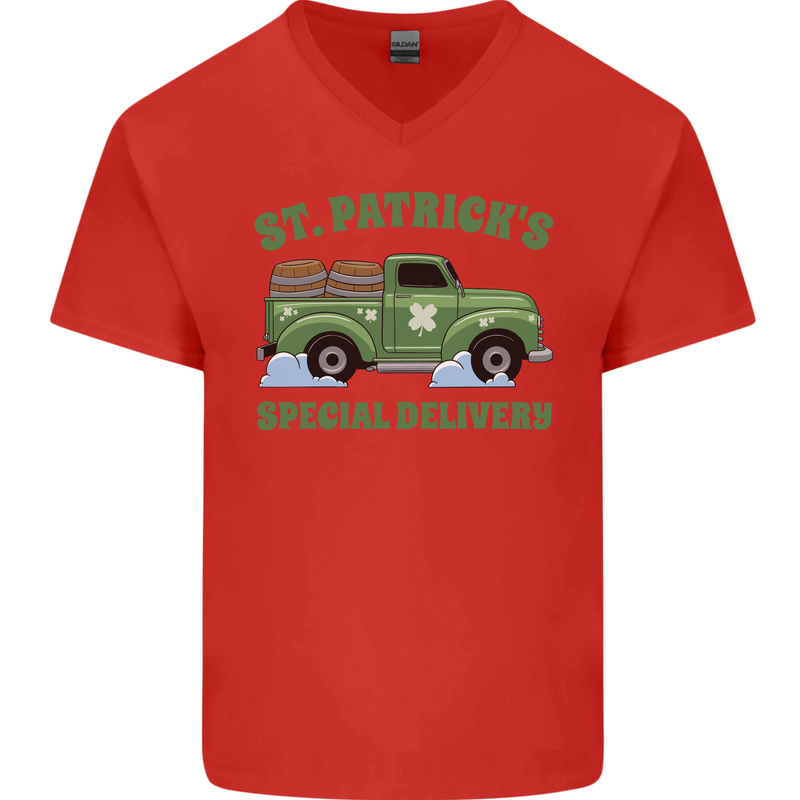St Patricks Beer Delivery Funny Alcohol Guiness Mens V-Neck Cotton T-Shirt Red