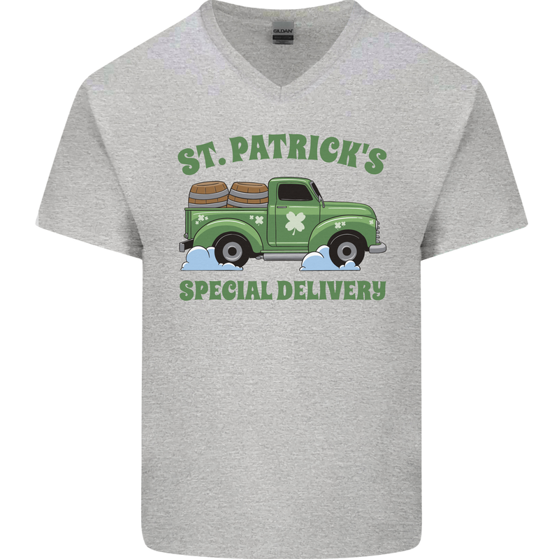 St Patricks Beer Delivery Funny Alcohol Guiness Mens V-Neck Cotton T-Shirt Sports Grey