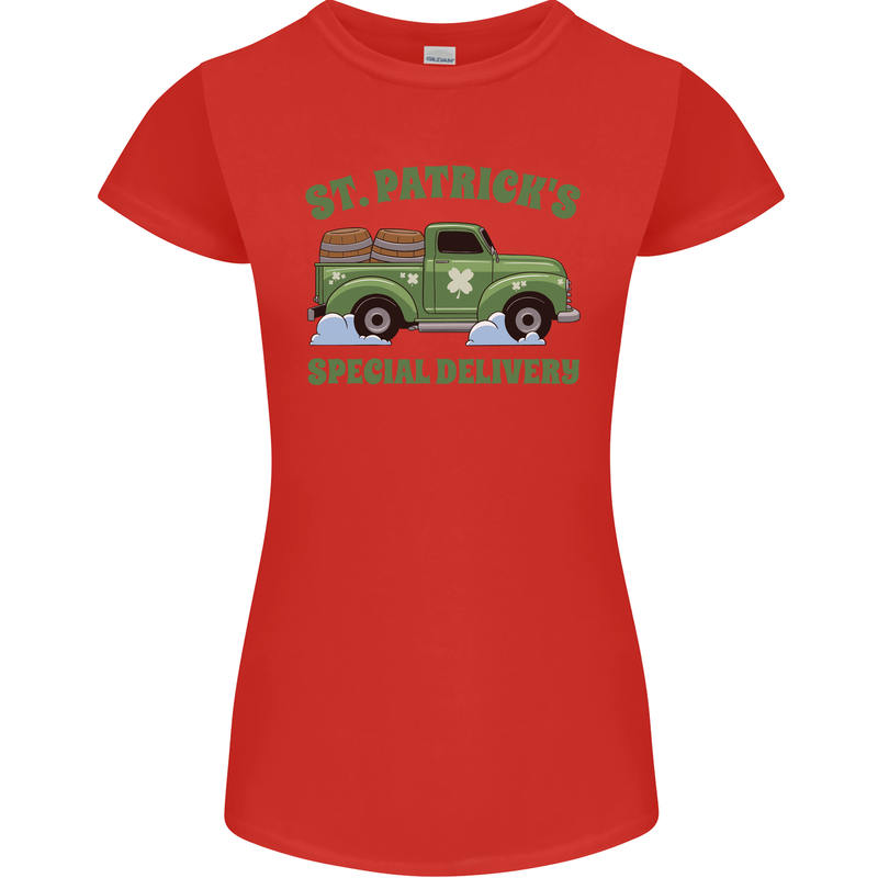 St Patricks Beer Delivery Funny Alcohol Guiness Womens Petite Cut T-Shirt Red